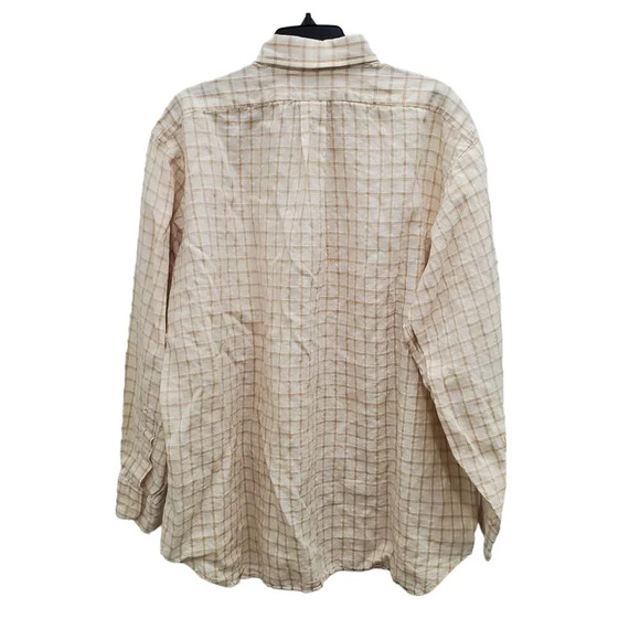 Bullock & Jones Mens White Tan Gingham 100% Linen Long Sleeve Button Up Shirt XL - Picture 6 of 6